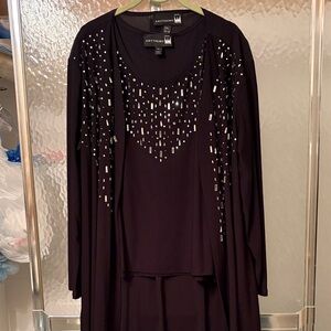 Anthony Richards Black Long-Sleeve Dress Set with Silver Bead Accents